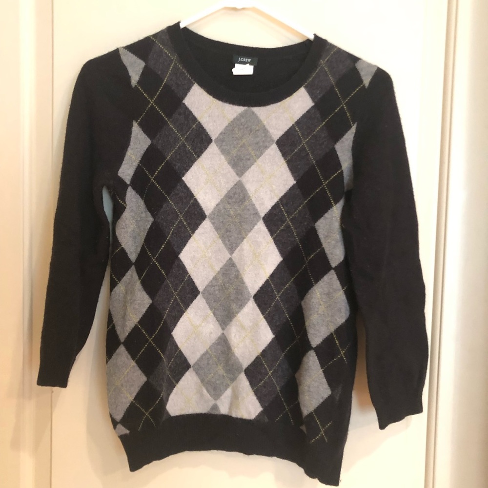 Jcrew black gray plaid checkered sweater